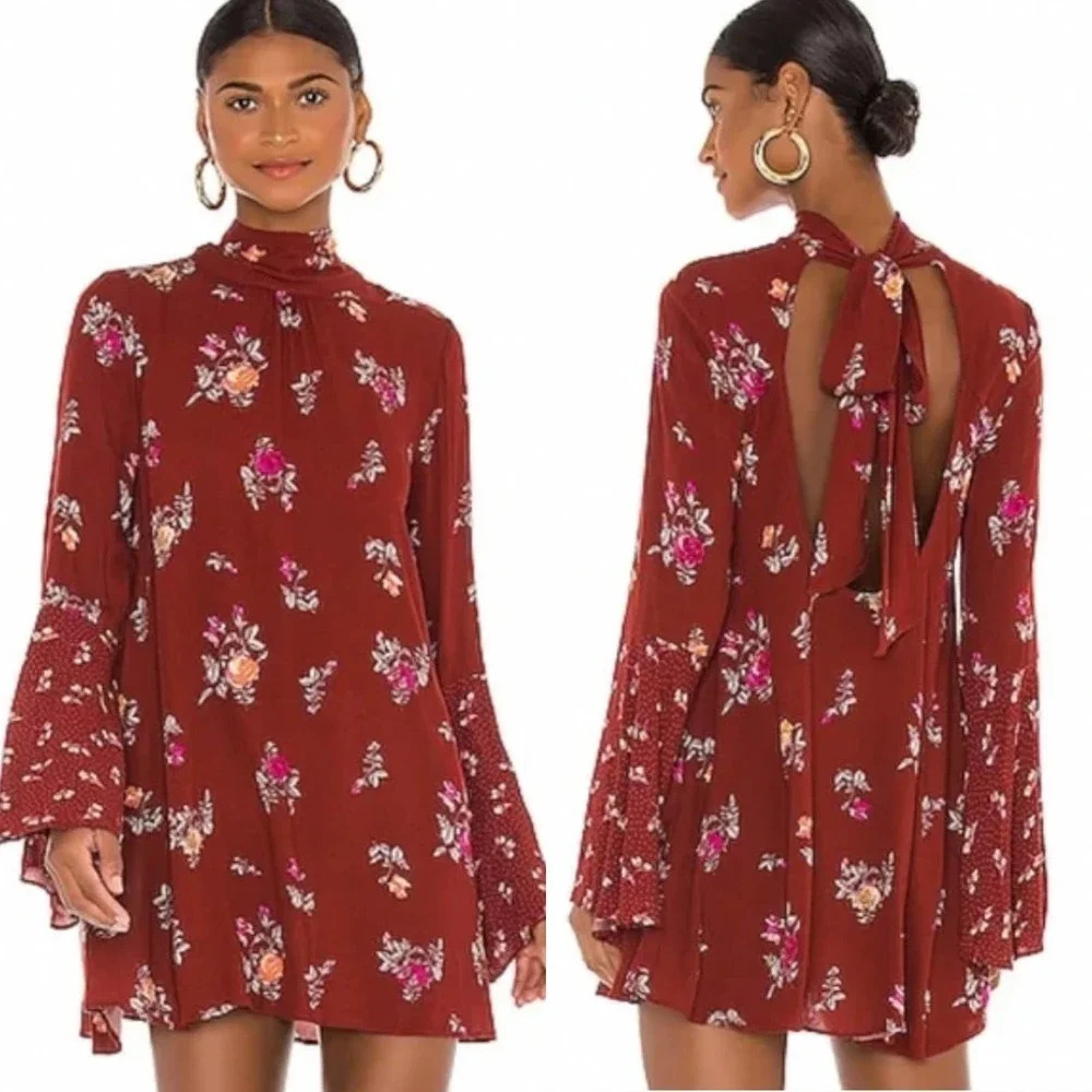 Free People Tate Tunic Dress in Vintage Combo Red Floral Print Size Medium